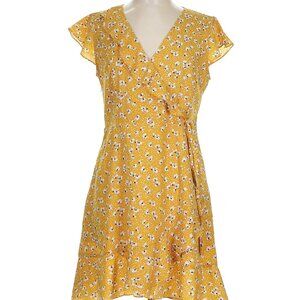Pink Martini Feminine Yellow Wrap Sundress Tie Waist